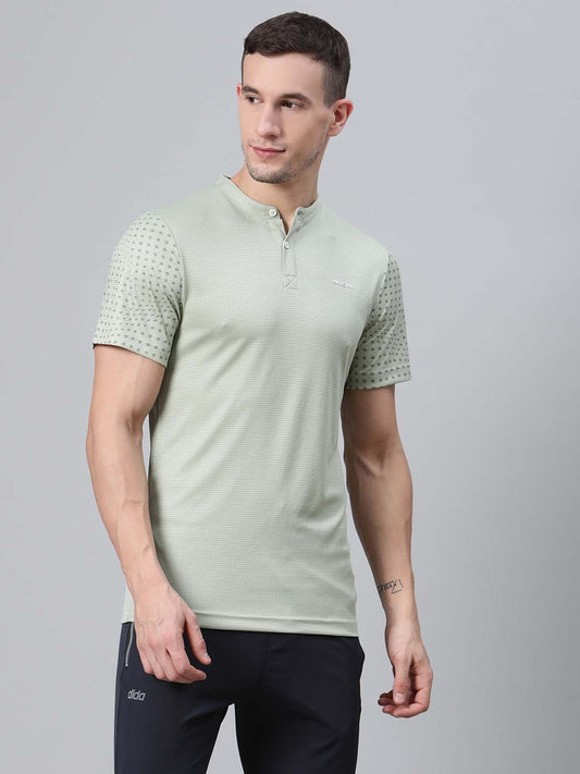 Alcis Men Green Self Checked Henley Neck Badminton T-shirt