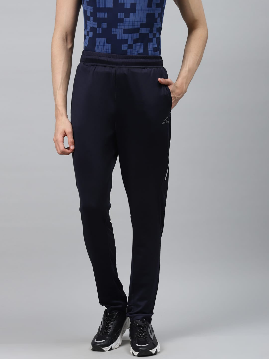 Alcis Men Navy Blue Melange Solid Running Track Pants