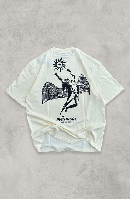 Metanoia Printed Cream Oversized T-Shirt Main Character