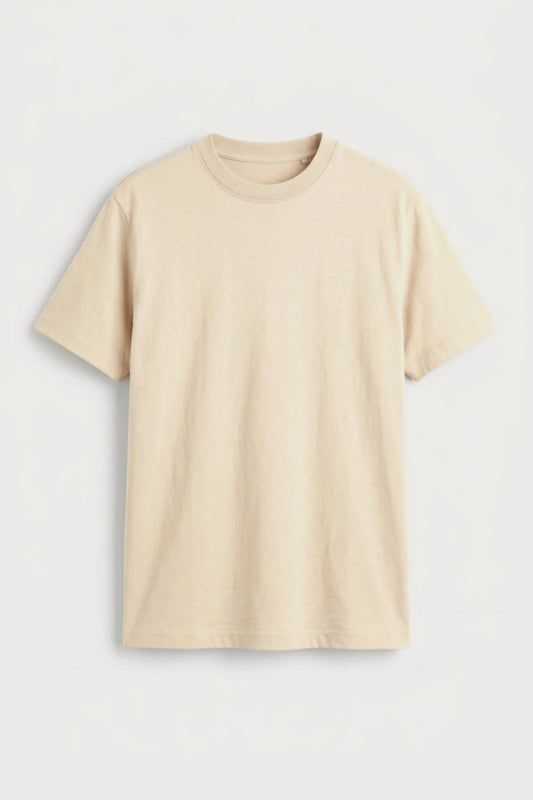 Men's beige classic fit Cotton T-Shirt