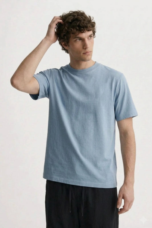Men's dusty blue classic fit Cotton T-Shirt