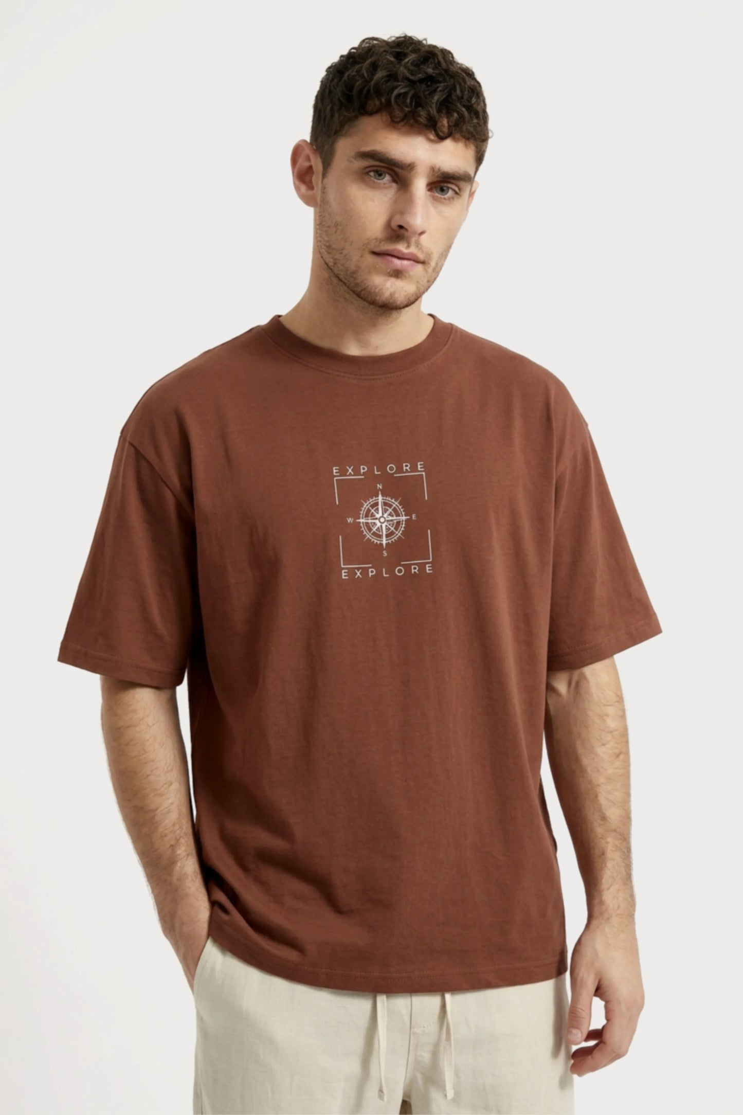 Men's Brown Explore Oversized T-Shirt