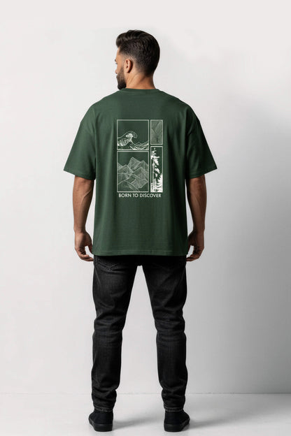 Men's Green Born to Discover Oversized T-Shirt