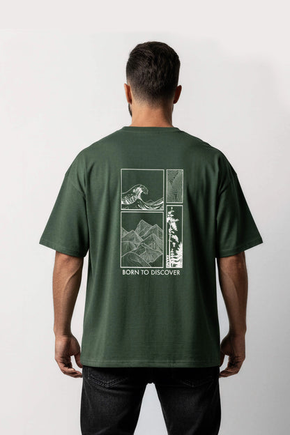 Men's Green Born to Discover Oversized T-Shirt