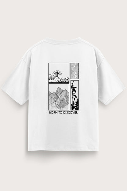 Men's White Born to Discover Oversized T-Shirt