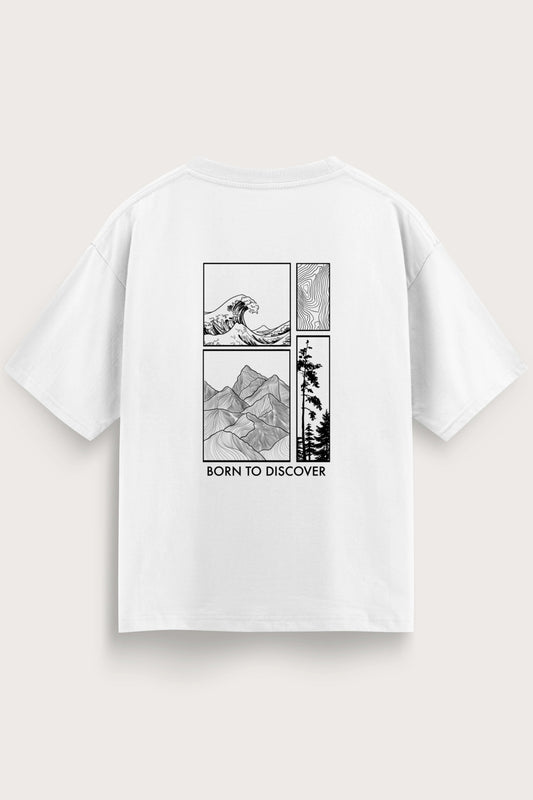 Men's White Born to Discover Oversized T-Shirt