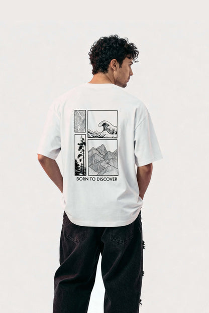 Men's White Born to Discover Oversized T-Shirt