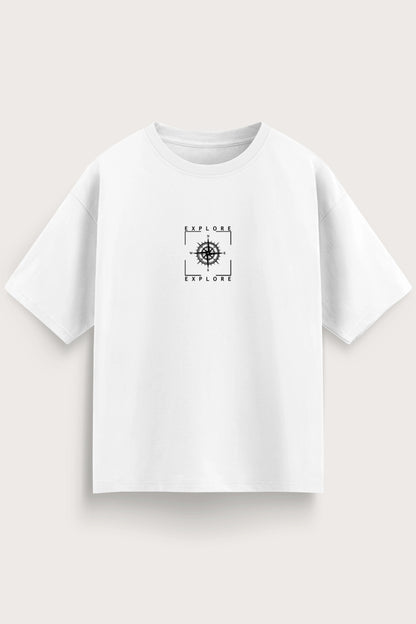 Men's White Explore Oversized T-Shirt