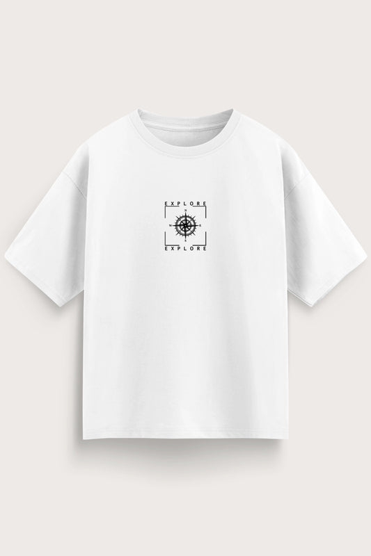 Men's White Explore Oversized T-Shirt