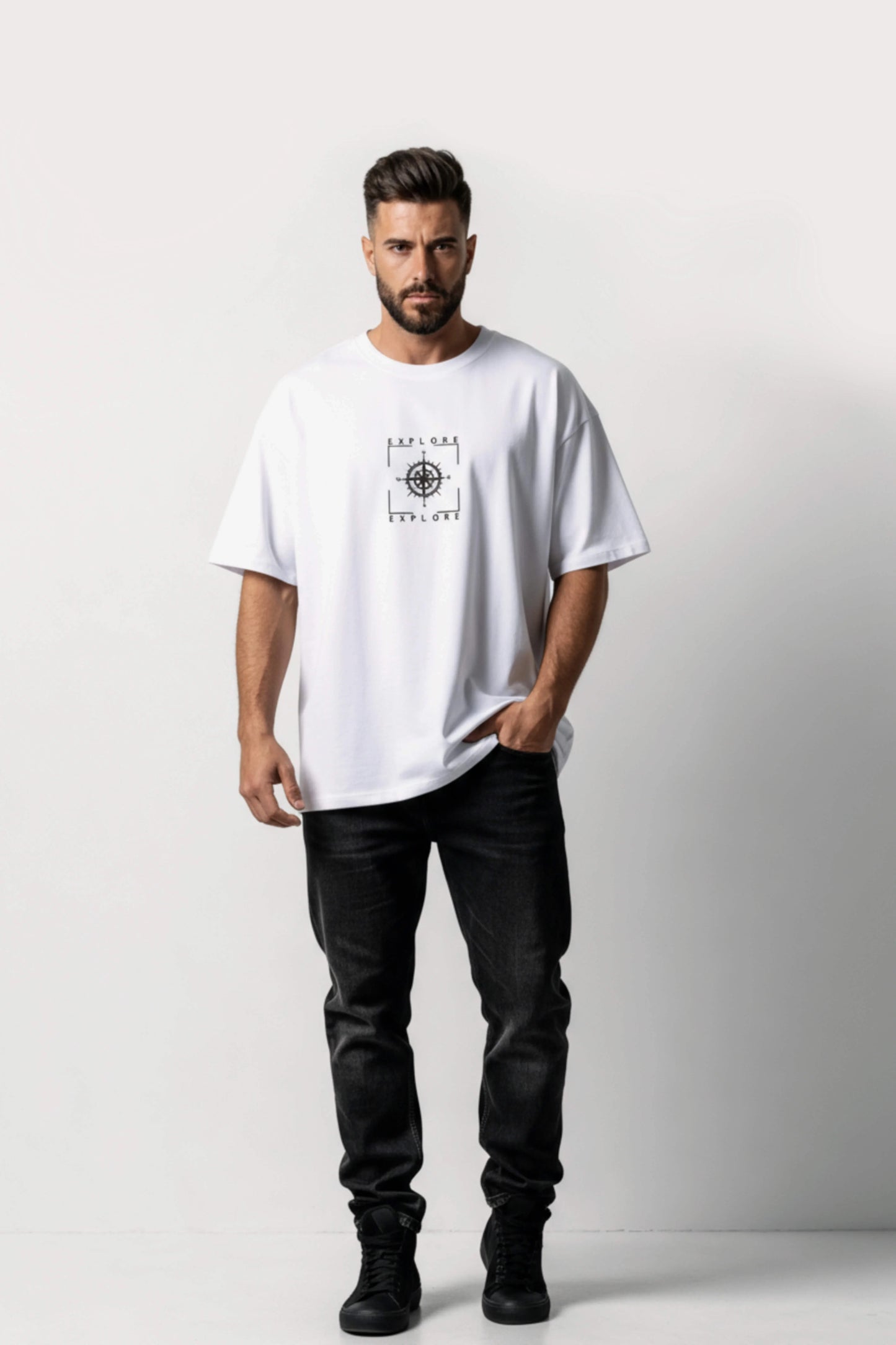Men's White Explore Oversized T-Shirt