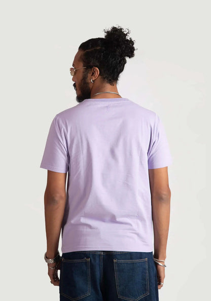 Stylera men's regular fit lavender tee shown from the back on a model with casual jeans