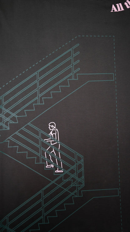 Stylstpls men's trendy streetwear t-shirt featuring a unique staircase graphic design