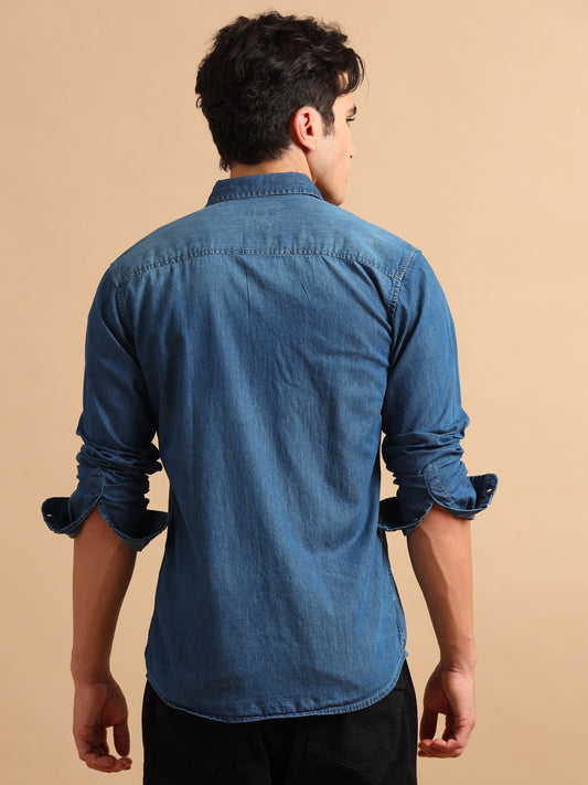 Men's Blue Solid Regular Fit Shirt