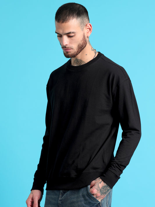 Men's Black Solid Oversized T-Shirt