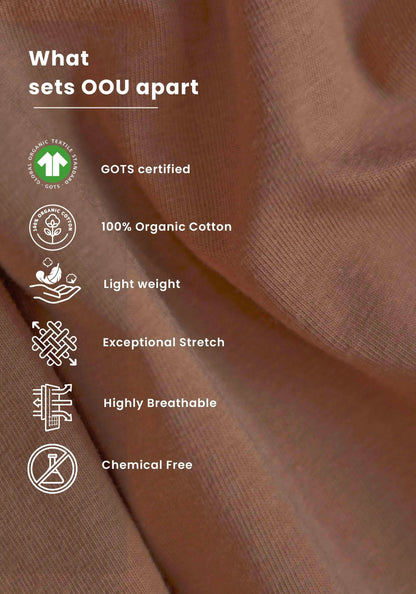 Mocha Brown oversized t-shirt fabric showing soft, organic cotton with breathable and stretch qualities