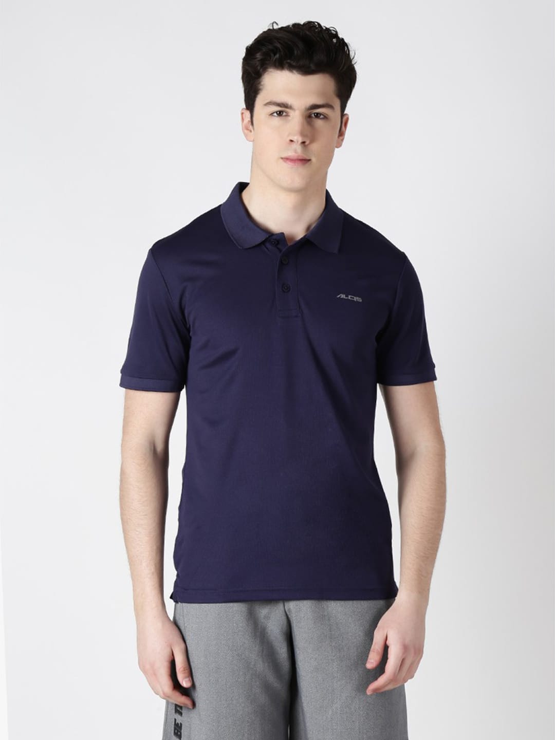 Alcis Men Navy Blue Solid Polo Collar T-shirt