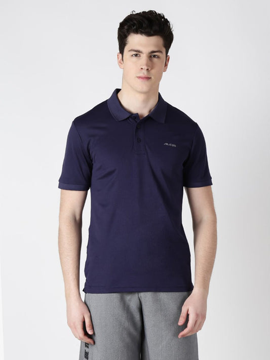 Alcis Men Navy Blue Solid Polo Collar T-shirt