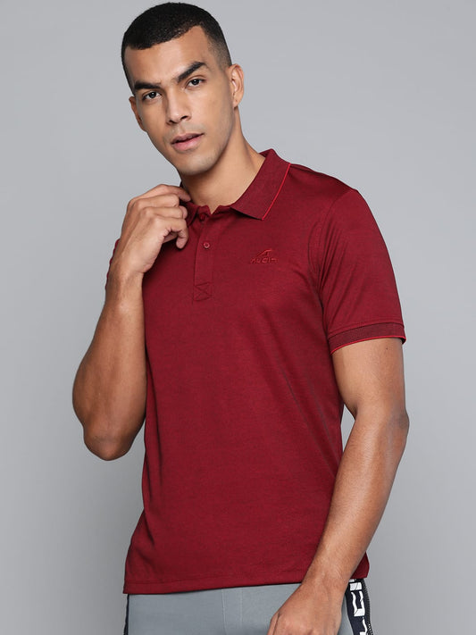 Alcis Men Maroon Solid Polo Collar T-shirt