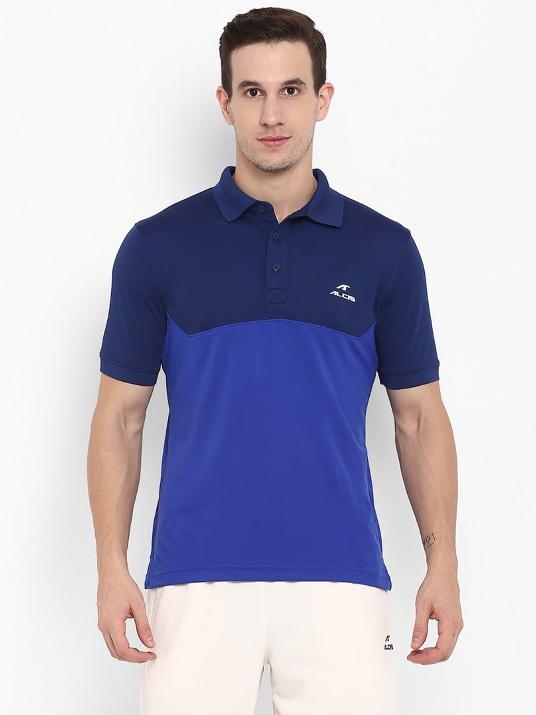 Alcis Men Navy Blue Colourblocked Dry Tech Slim Fit Polo Collar T-shirt