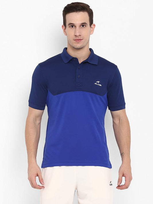 Alcis Men Navy Blue Colourblocked Dry Tech Slim Fit Polo Collar T-shirt