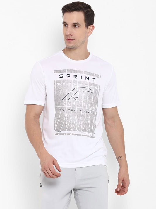 Alcis Men White Printed Round Neck T-shirt