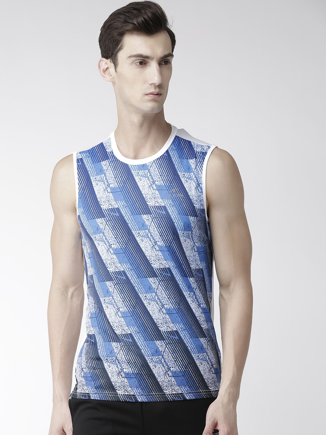 Alcis Men Blue  White Printed Round Neck Training T-shirt