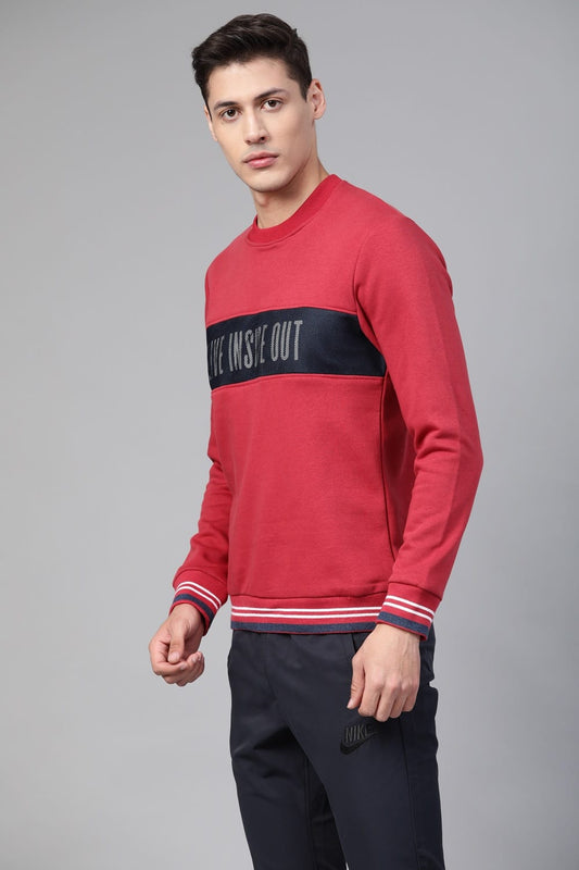 Alcis Men Red  Navy Blue Printed Detail Sports Sweatshirt