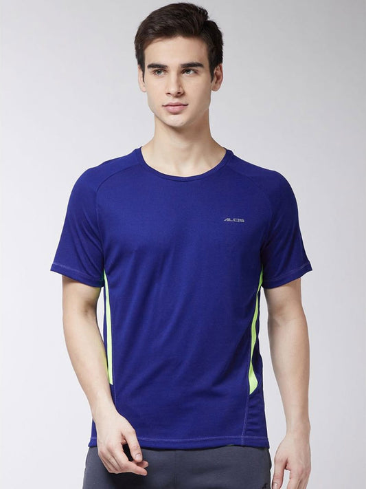 Alcis Men Blue Solid Round Neck Running T-shirt