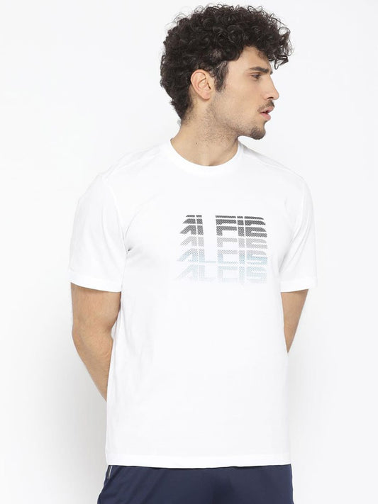 Alcis Men White Printed Round Neck Training T-shirt