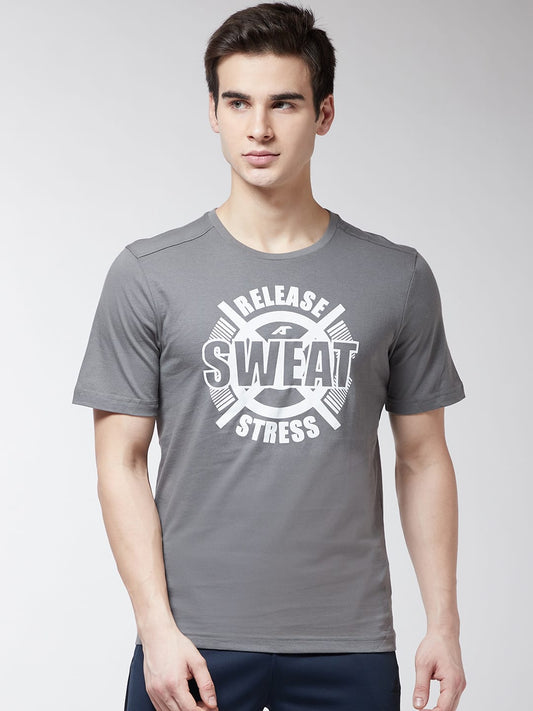 Alcis Men Grey Printed Round Neck T-shirt