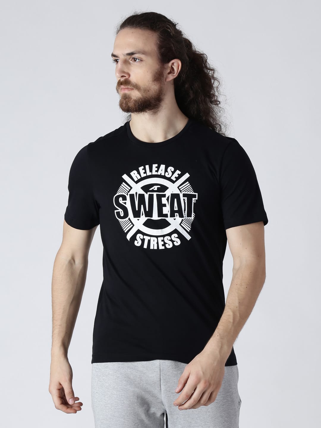Alcis Men Black Printed Round Neck T-shirt