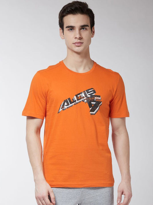 Alcis Men Orange Printed Round Neck Training T-shirt