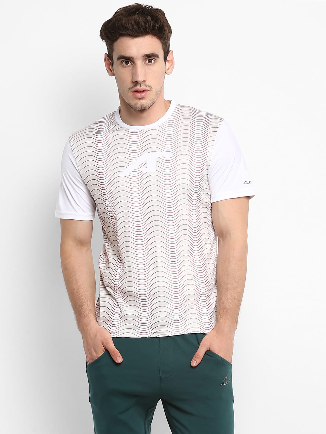 Alcis Men White Printed Round Neck T-shirt