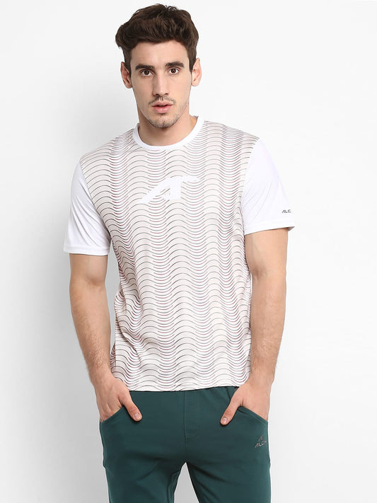 Alcis Men White Printed Round Neck T-shirt