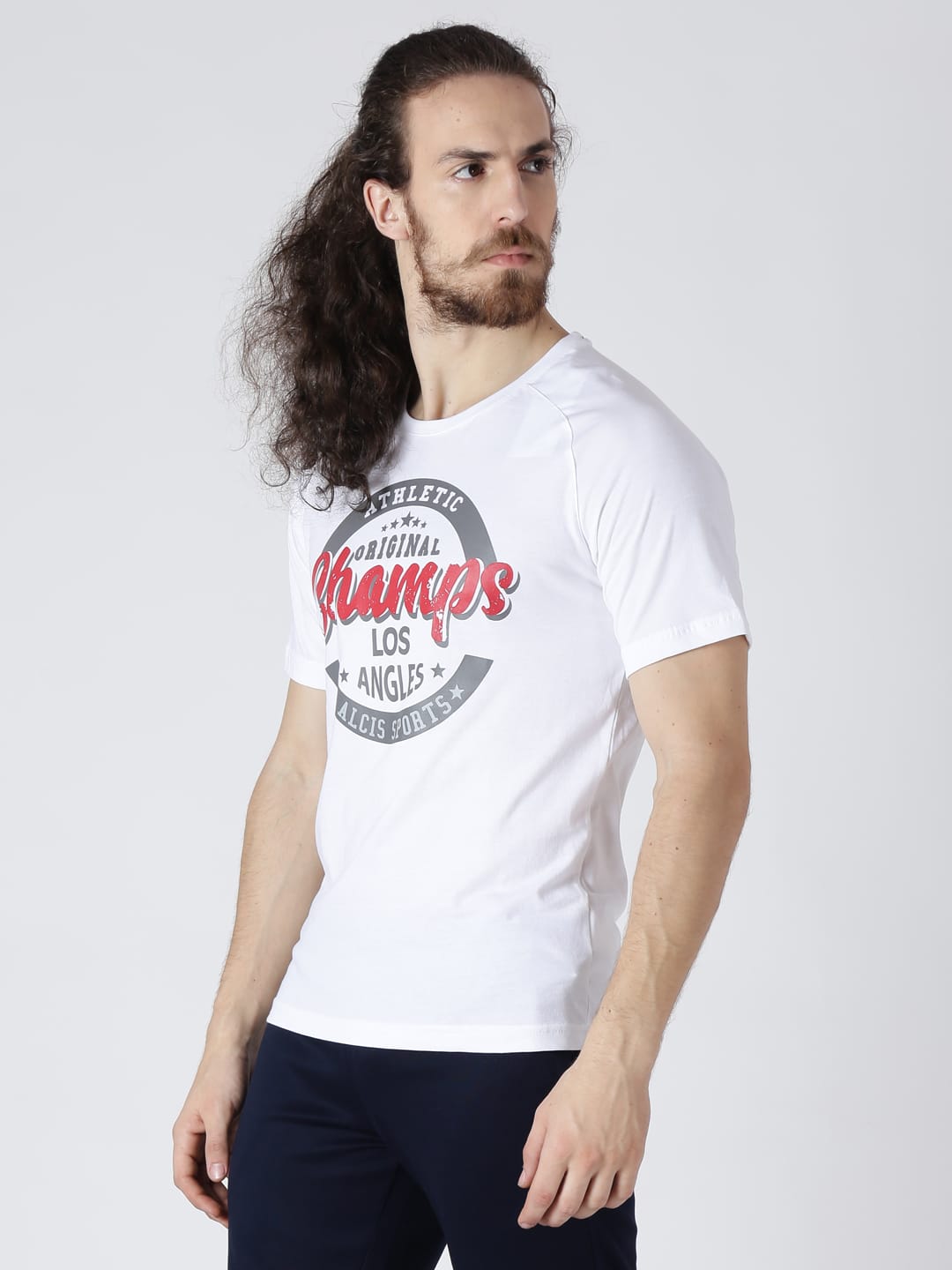 Alcis Men White Printed Round Neck T-shirt