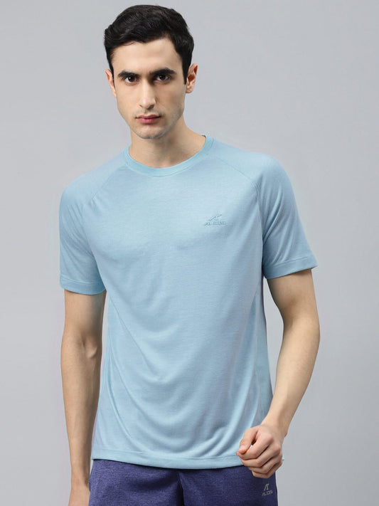 Alcis Men Blue Solid Round Neck T-shirt