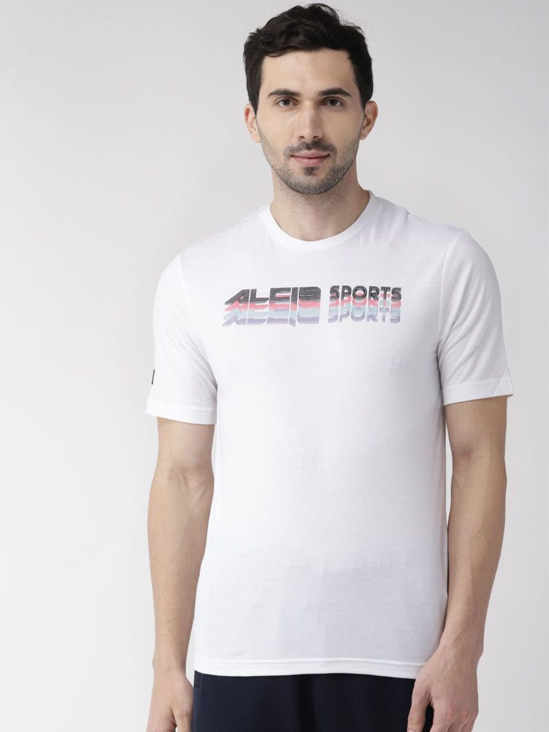 Alcis Men White Printed Detail Round Neck Training T-shirt