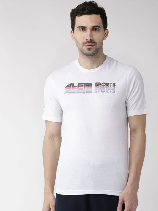 Alcis Men White Printed Detail Round Neck Training T-shirt
