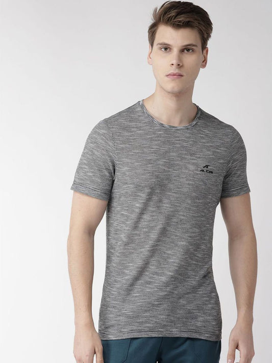 Alcis Men Grey Slim Fit Self Design Round Neck T-shirt
