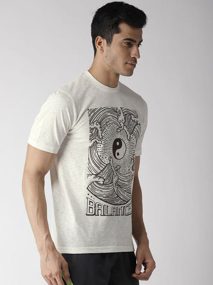 Alcis Men Off-White Printed Round Neck Yoga T-shirt