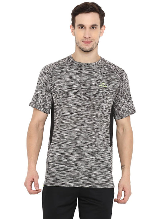Alcis Men Black  White Self Design Round Neck Training T-shirt