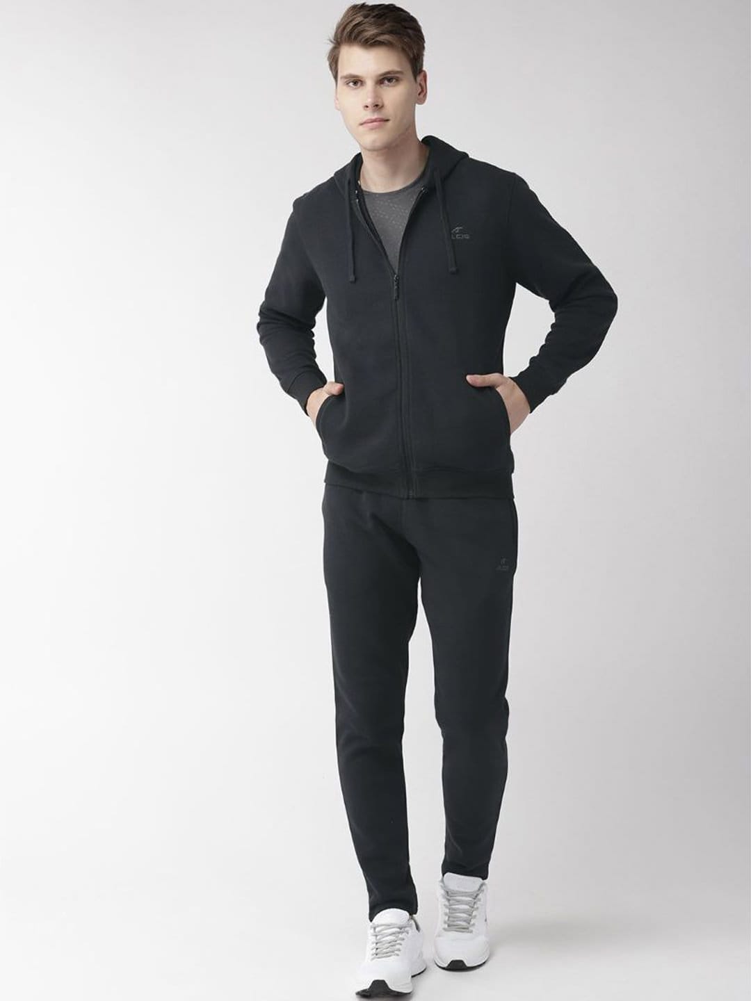 Alcis Men Black Solid Hooded Tracksuit