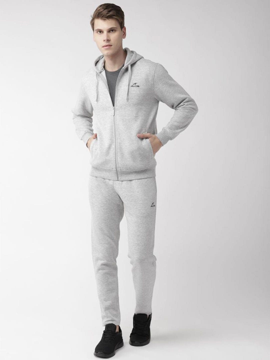 Alcis Men Grey Melange Solid Tracksuit