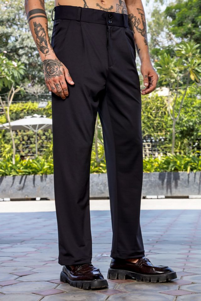 Black Baggy fit Street Savvy Double Pleated Korean Trousers