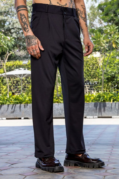 Black Baggy fit Street Savvy Double Pleated Korean Trousers