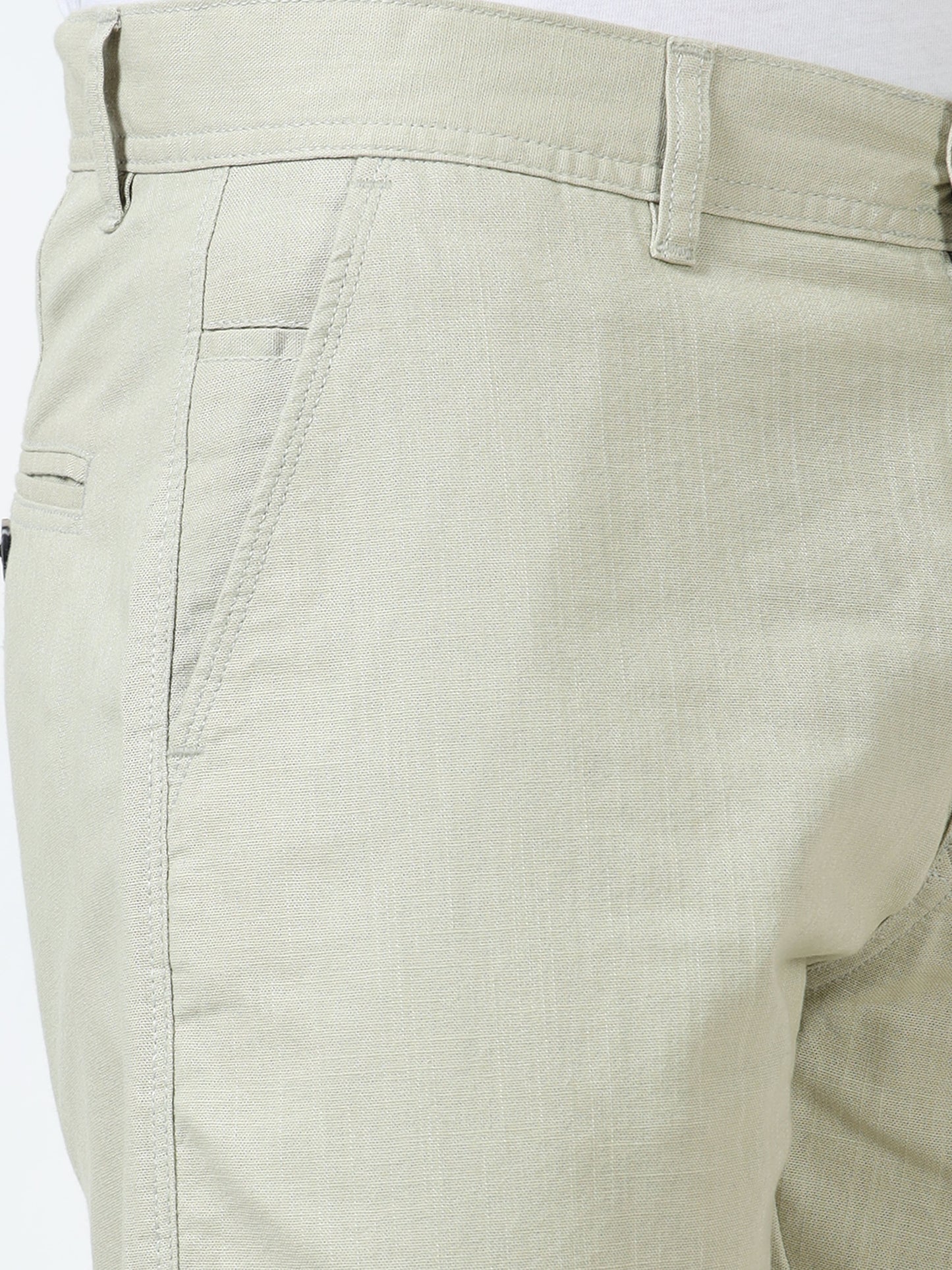 Men's Olive Regular Fit Solid Linen Shorts