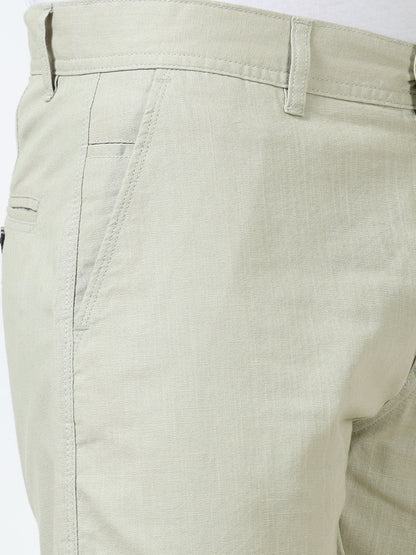 Men's Olive Regular Fit Solid Linen Shorts