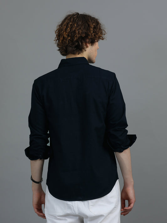 Men's Navy Blue Solid Regular Fit Shirt