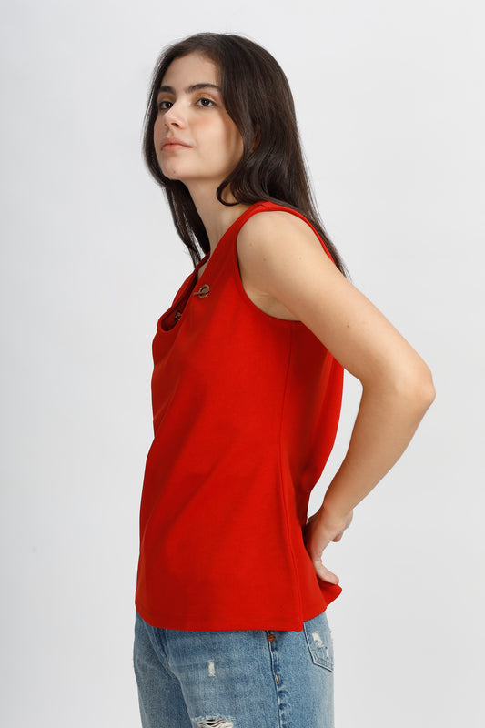 Women's Red Solid Knitted Sleeveless Top