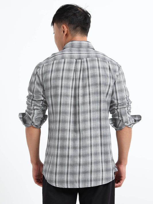 Men's Grey Tartan Checks Regular Fit Shirt